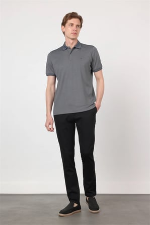 Füme Polo Yaka Kısa Kol Cepsiz Comfort Fit Pamuklu Tişört 1011260153