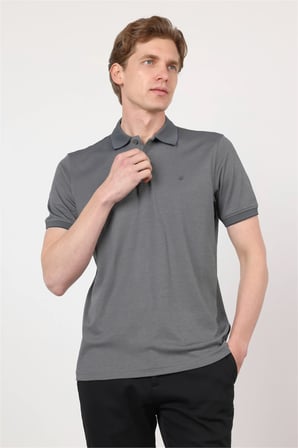 Füme Polo Yaka Kısa Kol Cepsiz Comfort Fit Pamuklu Tişört 1011260153