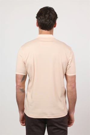 Bej Polo Yaka Kısa Kol Cepsiz Comfort Fit Pamuklu Tişört 1011260153