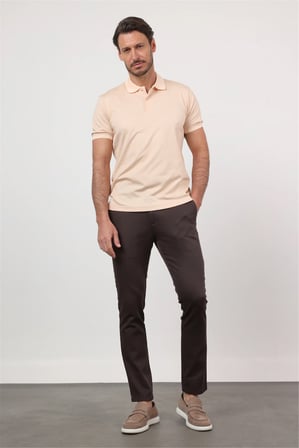 Bej Polo Yaka Kısa Kol Cepsiz Comfort Fit Pamuklu Tişört 1011260153