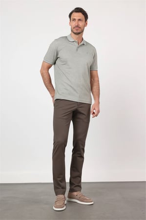Haki Polo Yaka Kısa Kol Cepsiz Comfort Fit Pamuklu Tişört 1011260153