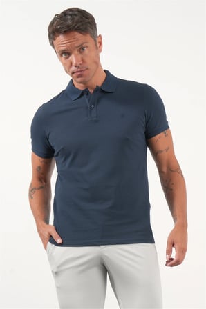 Lacivert Polo Yaka Kısa Kol Cepsiz Slim Fit Pamuklu Tişört 1011260154