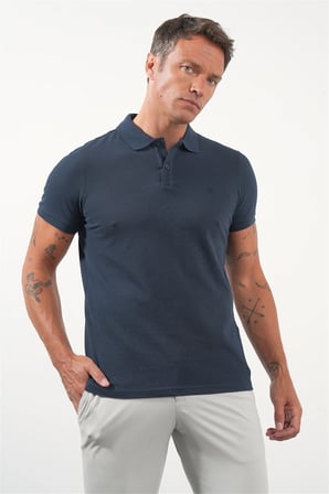 Lacivert Polo Yaka Kısa Kol Cepsiz Slim Fit Pamuklu Tişört 1011260154