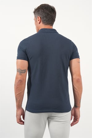 Lacivert Polo Yaka Kısa Kol Cepsiz Slim Fit Pamuklu Tişört 1011260154