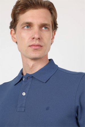 İndigo Mavi Polo Yaka Kısa Kol Cepsiz Slim Fit Pamuklu Tişört 1011260154
