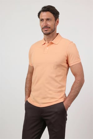 Açık Somon Polo Yaka Kısa Kol Cepsiz Slim Fit Pamuklu Tişört 1011260154