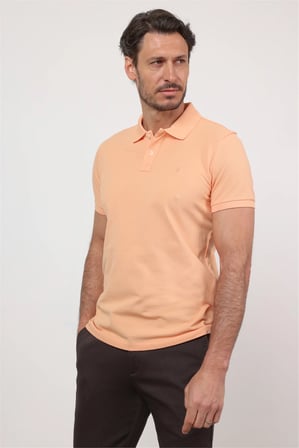 Açık Somon Polo Yaka Kısa Kol Cepsiz Slim Fit Pamuklu Tişört 1011260154