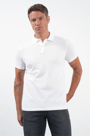 Beyaz Polo Yaka Kısa Kol Cepsiz Slim Fit Pamuklu Tişört 1011260154