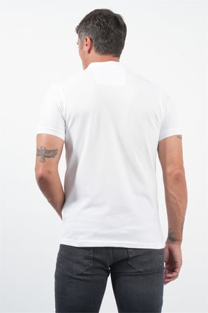 Beyaz Polo Yaka Kısa Kol Cepsiz Slim Fit Pamuklu Tişört 1011260154