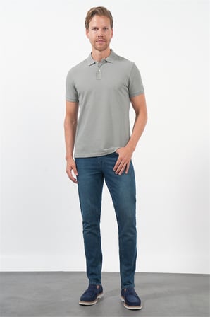 Haki Polo Yaka Kısa Kol Cepsiz Slim Fit Pamuklu Tişört 1011260154