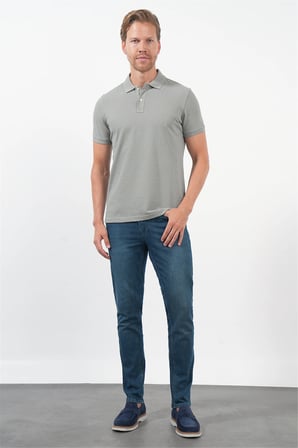 Haki Polo Yaka Kısa Kol Cepsiz Slim Fit Pamuklu Tişört 1011260154