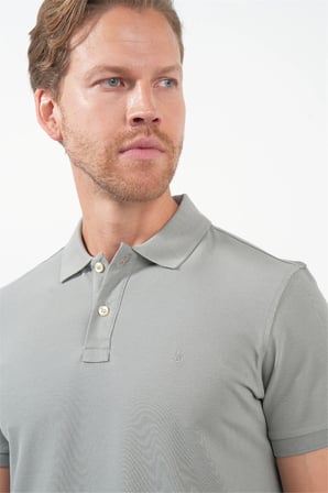 Haki Polo Yaka Kısa Kol Cepsiz Slim Fit Pamuklu Tişört 1011260154