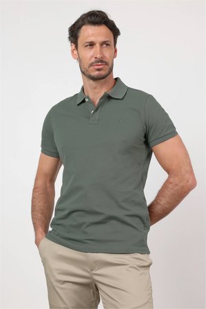 Koyu Haki Polo Yaka Kısa Kol Cepsiz Slim Fit Pamuklu Tişört 1011260154