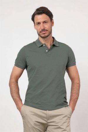 Koyu Haki Polo Yaka Kısa Kol Cepsiz Slim Fit Pamuklu Tişört 1011260154