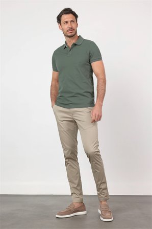 Koyu Haki Polo Yaka Kısa Kol Cepsiz Slim Fit Pamuklu Tişört 1011260154