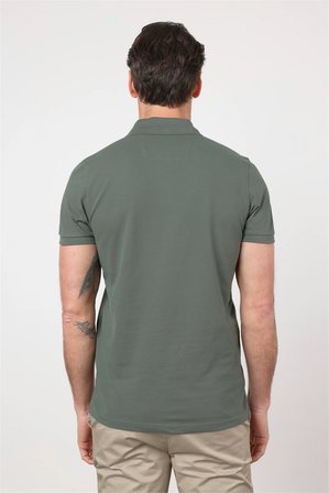 Koyu Haki Polo Yaka Kısa Kol Cepsiz Slim Fit Pamuklu Tişört 1011260154