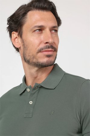 Koyu Haki Polo Yaka Kısa Kol Cepsiz Slim Fit Pamuklu Tişört 1011260154