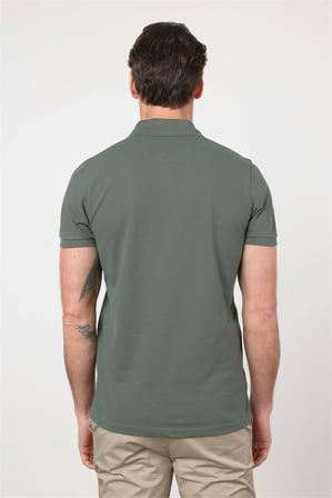 Koyu Haki Polo Yaka Kısa Kol Cepsiz Slim Fit Pamuklu Tişört 1011260154