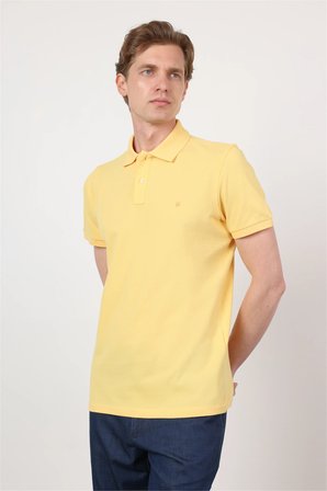 Sarı Polo Yaka Kısa Kol Cepsiz Slim Fit Pamuklu Tişört 1011260154