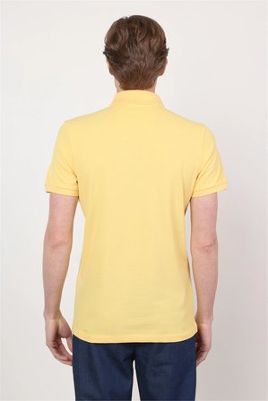 Sarı Polo Yaka Kısa Kol Cepsiz Slim Fit Pamuklu Tişört 1011260154
