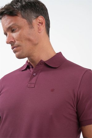 Bordo Polo Yaka Kısa Kol Cepsiz Slim Fit Pamuklu Tişört 1011260154