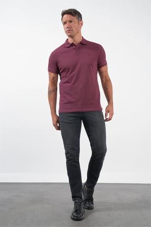 Bordo Polo Yaka Kısa Kol Cepsiz Slim Fit Pamuklu Tişört 1011260154