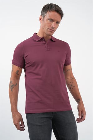 Bordo Polo Yaka Kısa Kol Cepsiz Slim Fit Pamuklu Tişört 1011260154