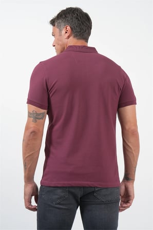 Bordo Polo Yaka Kısa Kol Cepsiz Slim Fit Pamuklu Tişört 1011260154