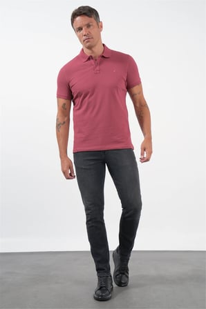 Pembe Polo Yaka Kısa Kol Cepsiz Slim Fit Pamuklu Tişört 1011260154