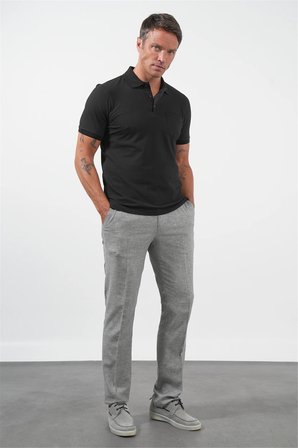 Siyah Polo Yaka Kısa Kol Cepli Comfort Fit Pamuklu Tişört 1011260155