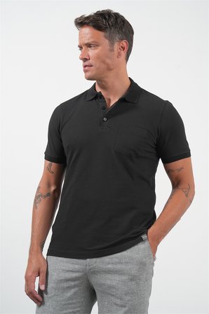 Siyah Polo Yaka Kısa Kol Cepli Comfort Fit Pamuklu Tişört 1011260155