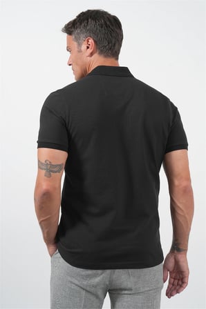Siyah Polo Yaka Kısa Kol Cepli Comfort Fit Pamuklu Tişört 1011260155