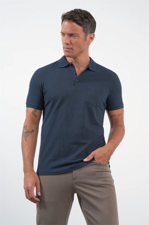 Lacivert Polo Yaka Kısa Kol Cepli Comfort Fit Pamuklu Tişört 1011260155