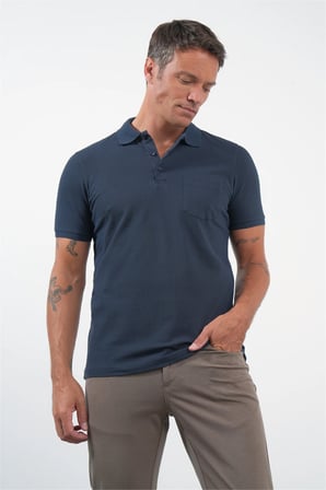 Lacivert Polo Yaka Kısa Kol Cepli Comfort Fit Pamuklu Tişört 1011260155