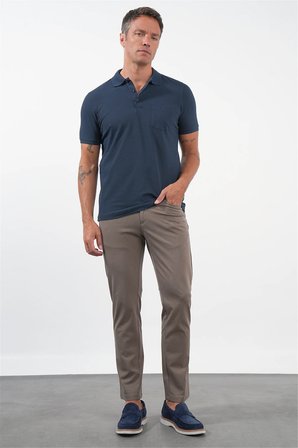 Lacivert Polo Yaka Kısa Kol Cepli Comfort Fit Pamuklu Tişört 1011260155