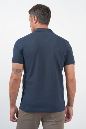 Lacivert Polo Yaka Kısa Kol Cepli Comfort Fit Pamuklu Tişört 1011260155