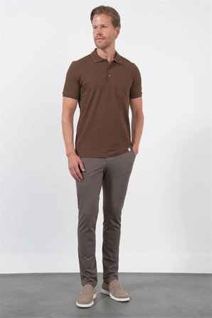 Kahverengi Polo Yaka Kısa Kol Cepli Comfort Fit Pamuklu Tişört 1011260155