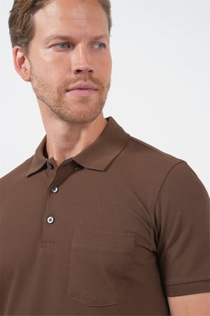 Kahverengi Polo Yaka Kısa Kol Cepli Comfort Fit Pamuklu Tişört 1011260155