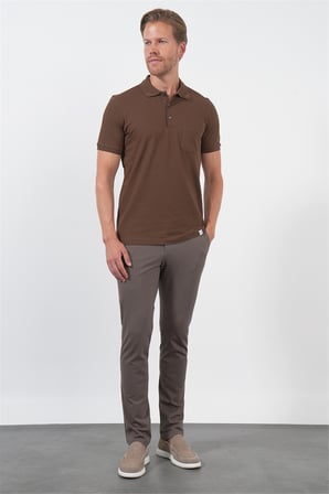 Kahverengi Polo Yaka Kısa Kol Cepli Comfort Fit Pamuklu Tişört 1011260155