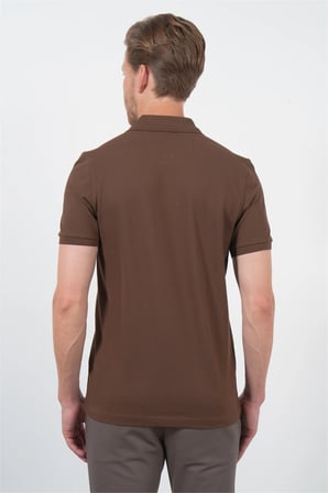Kahverengi Polo Yaka Kısa Kol Cepli Comfort Fit Pamuklu Tişört 1011260155