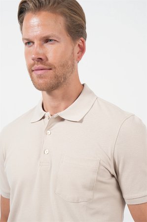 Bej Polo Yaka Kısa Kol Cepli Comfort Fit Pamuklu Tişört 1011260155
