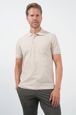 Bej Polo Yaka Kısa Kol Cepli Comfort Fit Pamuklu Tişört 1011260155