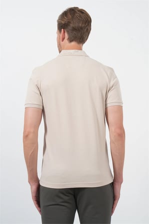 Bej Polo Yaka Kısa Kol Cepli Comfort Fit Pamuklu Tişört 1011260155