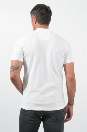 Beyaz Polo Yaka Kısa Kol Cepli Comfort Fit Pamuklu Tişört 1011260155