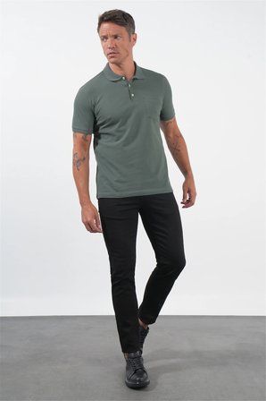 Haki Polo Yaka Kısa Kol Cepli Comfort Fit Pamuklu Tişört 1011260155