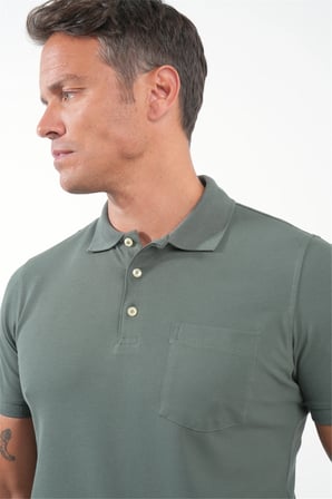 Haki Polo Yaka Kısa Kol Cepli Comfort Fit Pamuklu Tişört 1011260155