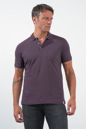 Mor Polo Yaka Kısa Kol Cepli Comfort Fit Pamuklu Tişört 1011260155