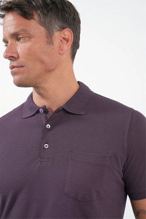 Mor Polo Yaka Kısa Kol Cepli Comfort Fit Pamuklu Tişört 1011260155