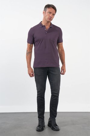 Mor Polo Yaka Kısa Kol Cepli Comfort Fit Pamuklu Tişört 1011260155