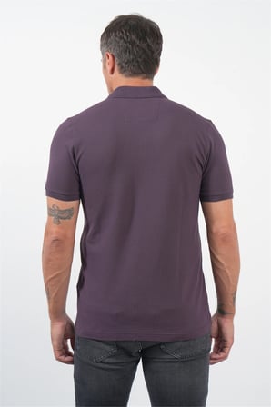 Mor Polo Yaka Kısa Kol Cepli Comfort Fit Pamuklu Tişört 1011260155